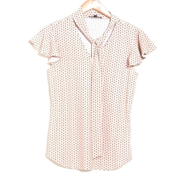 Adrianna Papell Tie Neck Flutter Sleeve Size Small-Creme w/Blk and red print - Picture 2 of 9